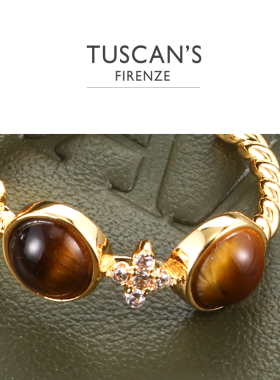 TUSCAN'S时尚复古虎眼石镶嵌个性女士开口戒戒指TS双鱼