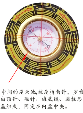 罗盘八卦风水纯铜专业随身指南针