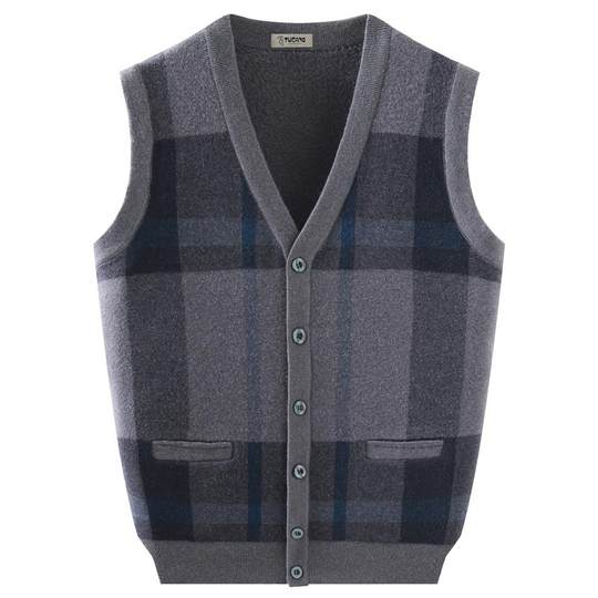 啄木鸟羊毛背心男开衫2025秋冬加绒加厚商务休闲V领坎肩毛衣马甲