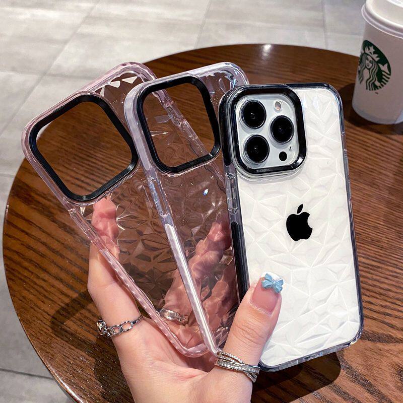 钻石纹适用苹果13promax手机壳透明iPhone11全包防摔12pro硅胶78p
