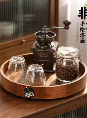 新中式千里江山实木旋转果盘双层大容量果盒零食糖果点心干果盒子