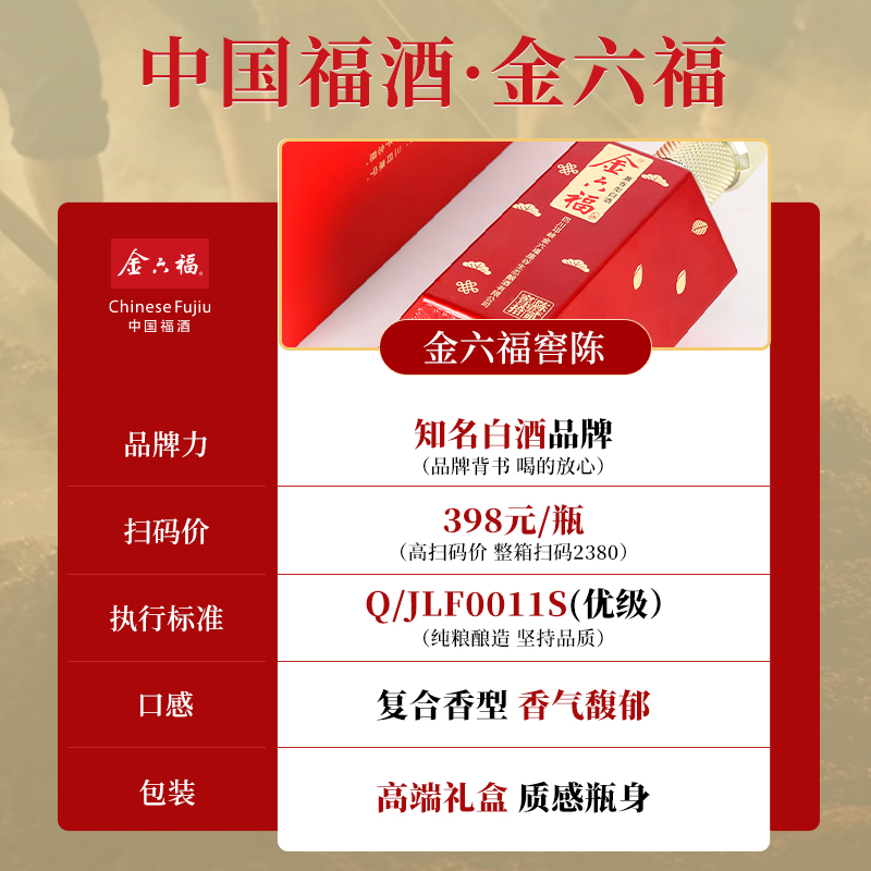 金六福窖陈拾贰号兼香型白酒50.8度500ml*6瓶整箱装,淘宝优惠券,粉丝福利购,淘宝优惠卷