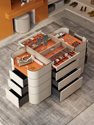 定制poliform轻奢衣帽间皮革中岛柜家用首饰展示柜多功能储物柜 - 图2