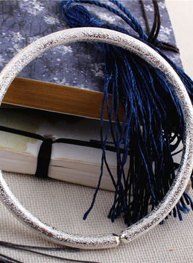 网红999足银古法银手镯 满天星纯银手镯 圆条开口复古磨砂银镯子