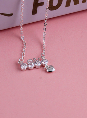 网红love小众设计简约女足银项链