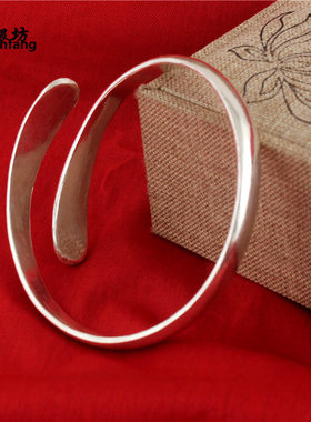 男女s999简约风光面定制纯银手镯