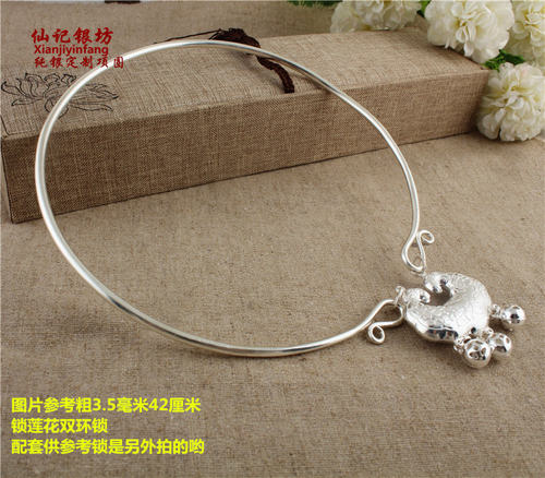 手工纯银项圈女999时尚简约短款锁骨颈圈宝宝项圈长命锁高端定制 - 图2