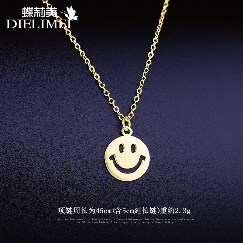 笑脸日韩国创意微笑表情女银锁骨链 蝶莉美项链