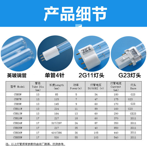 森森杀菌灯灯芯鱼缸紫外线CUV3W 5W 9W过滤桶灯管原厂专用配件-图0