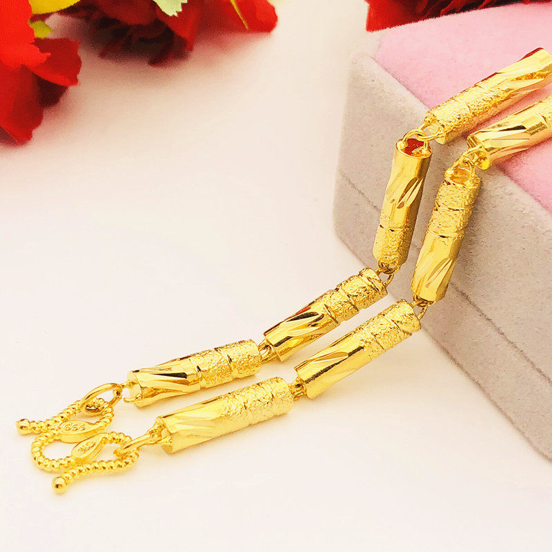 情侣款圆柱实心24k镀黄金色粗项链 丹维拉项链