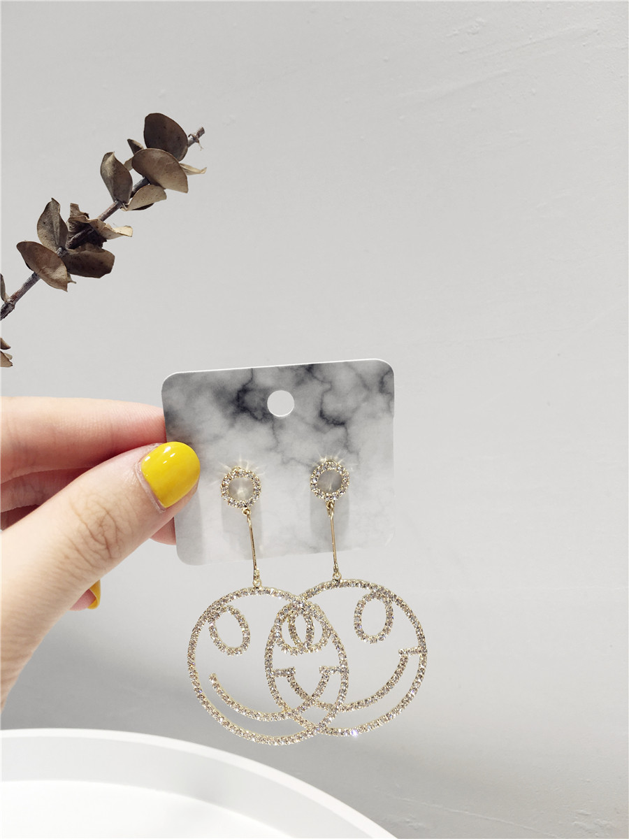 韩国风少女心可爱镶钻笑脸表情耳环 丹维拉耳环