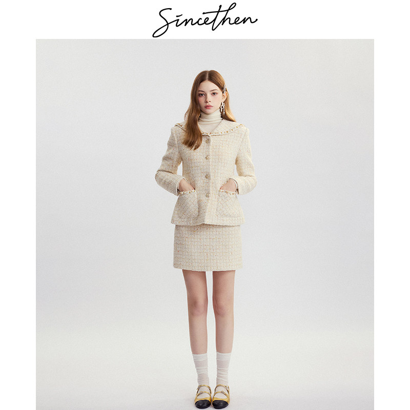 sincethen法式小香风长袖外套短裙裙子两件套裙短款套装裙女秋冬,淘宝优惠券,粉丝福利购,淘宝优惠卷