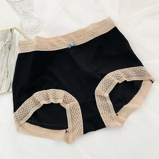 大码内裤女胖mm高腰收腹提臀蕾丝边纯棉裆舒适无痕薄款透气三角裤