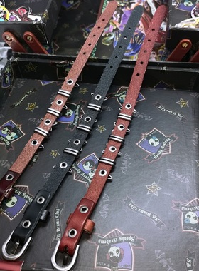 朋克暗黑辣妹男女牛皮铆钉手链