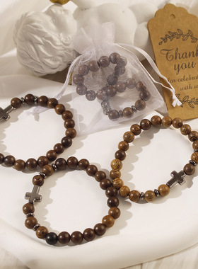 天然鸡翅木十字架手链