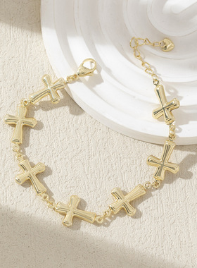 金属极简几何圆圈十字架手链