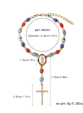 欧美风金色镶钻十字架手链