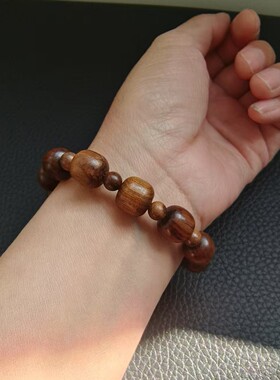 手工花梨木纹十字架念珠手链