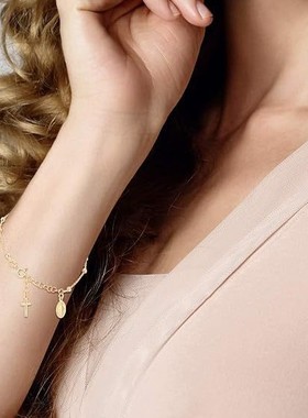 时尚金珠链十字架吊坠手链