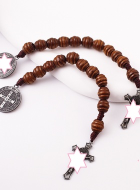 合金木制十字架串珠手链