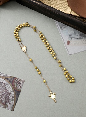 金色铁圆珠手工长款毛衣链项链