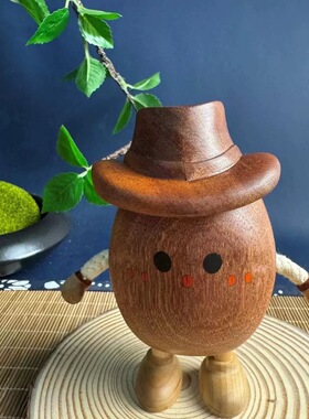 乌檀木雕刻小奶龙土豆人摆件创意造型桌面家居装饰小礼品实木木质