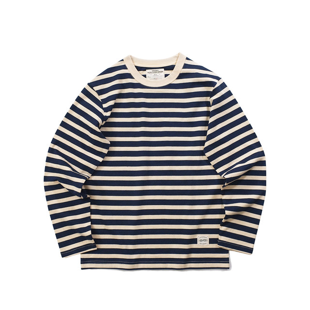 Unisex striped round neck ຝ້າຍແຂນຍາວບໍລິສຸດສໍາລັບຜູ້ຊາຍແລະແມ່ຍິງ 250g