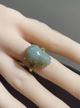 和田玉青玉貔貅戒指s925银活口戒圈12-20mm