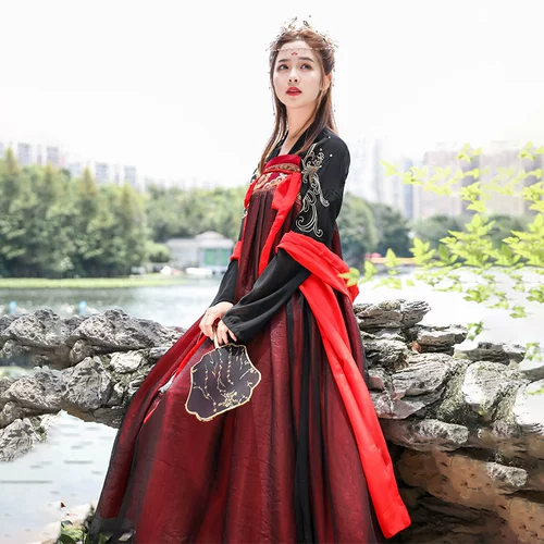 Ханфу женский китайский стиль элегантный супер бессмертный костюм Студент Бессмертный стиль и древние боковые цветы, грудастые юбки летняя девочка одежда