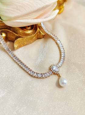 法式赫本风晚宴闪亮锁骨链choker性感迷人项链轻奢水滴高级感颈链