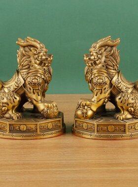 铜聚财纳福麒麟摆件一对卧室家用客厅办公室工艺品店铺开业送礼品