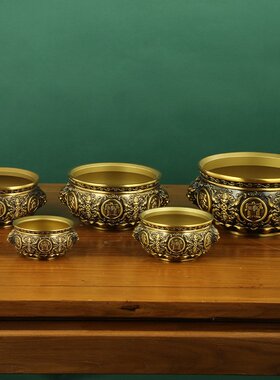 黄铜狮头聚宝盆摆件家居办公室工艺品聚宝盆聚宝缸店铺开业礼品