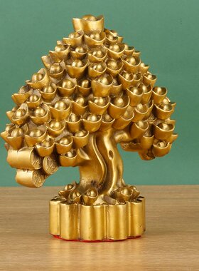 黄铜摇钱树客厅装饰工艺品摆件黄铜家居办公室发财树装饰品摆件