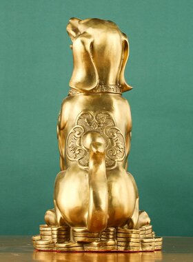 铜金钱狗元宝狗摆件坐地生财狗元宝狗生肖铜器摆件