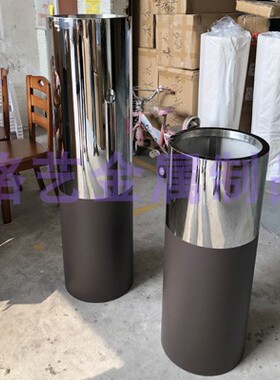 不锈钢圆形花钵 金属花盆酒店大堂 落地咖啡色花瓶双色可定制尺寸