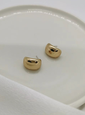 极简法式水滴形耳钉金属复古高级感简约冷淡风925银耳环