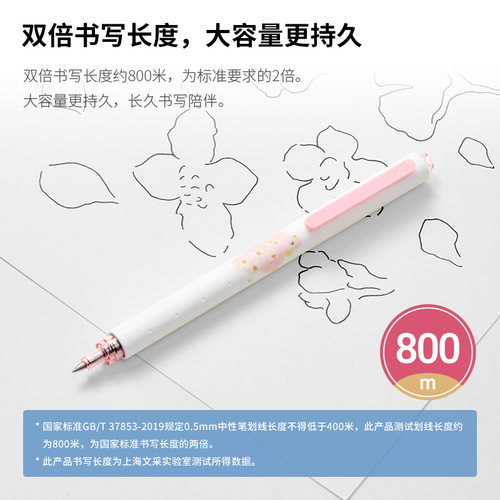 KACO菁点花绽锦途按动式中性笔3支套装孔庙国子监博物馆联名0.5黑芯国风文具学生大容量刷题速干双珠笔头水笔 - 图3