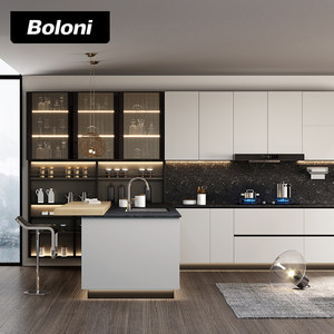 博洛尼全屋定制新品简约现代厨房开放式岩板台面整体橱柜订金星光