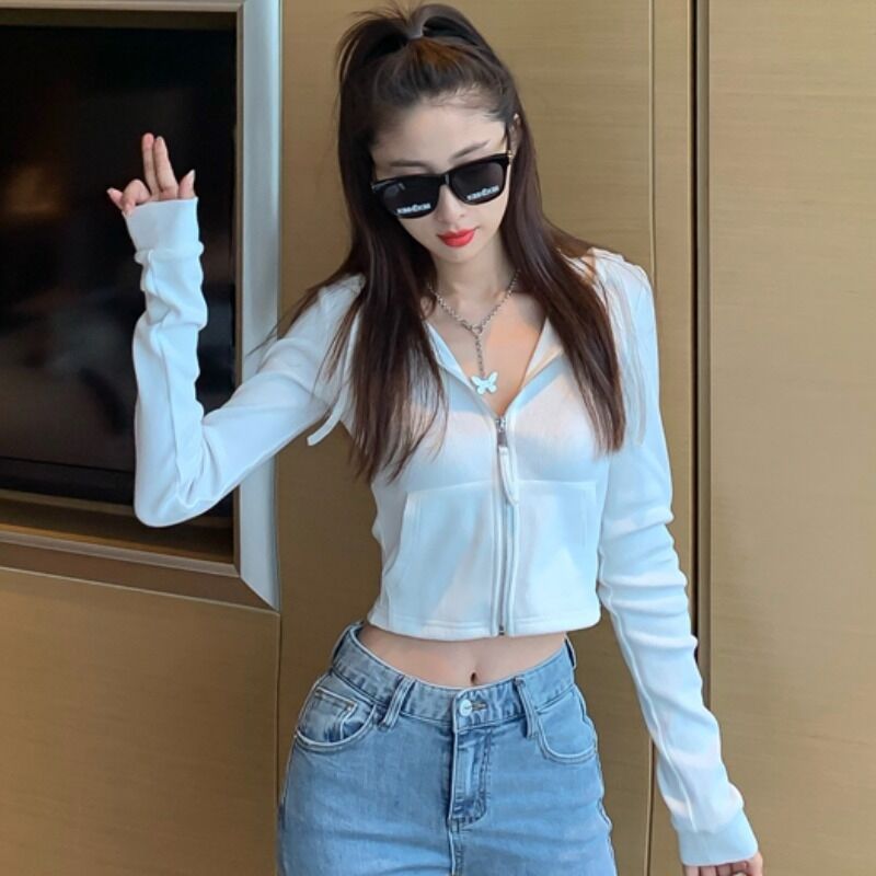 2021秋装性感显瘦开衫拉链连帽卫衣 安蒂芙短外套