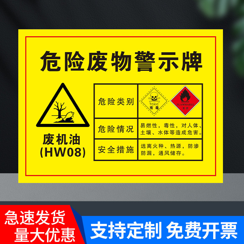 危险废物警示牌标识牌标志牌废机油废油漆桶废漆渣废抹布废活性炭废切削液汽车修理厂危废间标识牌全套定做_虎窝淘
