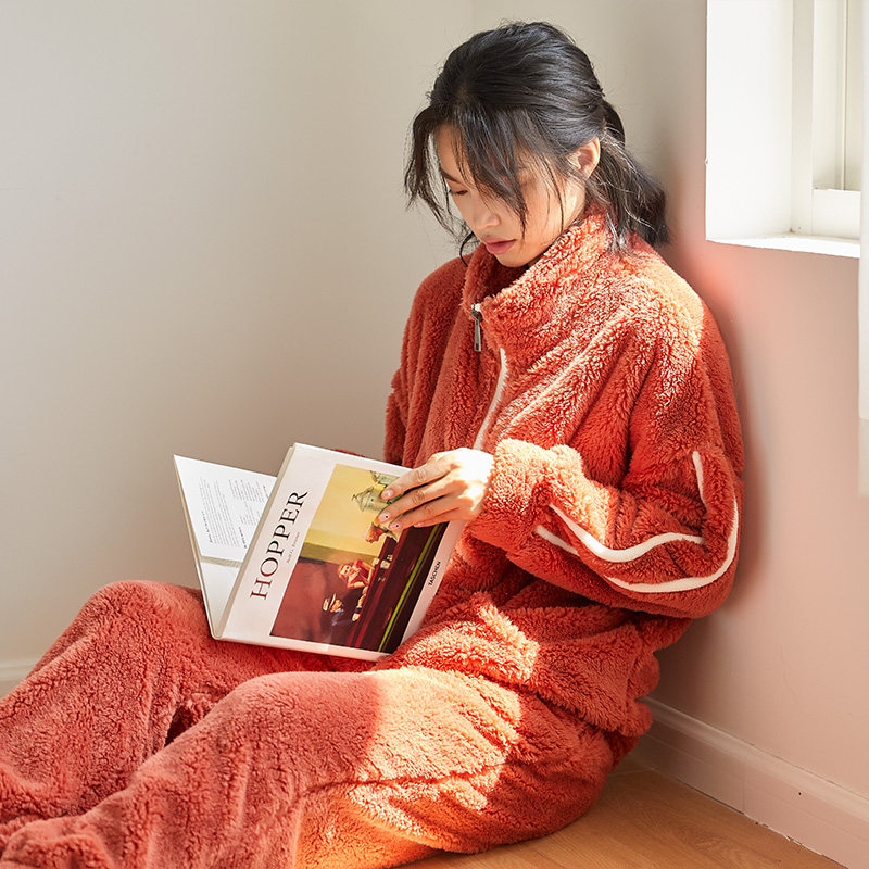 珊瑚绒加绒保暖韩版两件套睡衣 金喜彩本初睡衣/家居服套装