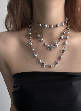 欧美个性ins风五角星珍珠项链