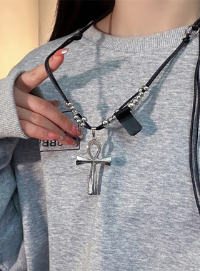 日韩ins风十字架编织绳双层项链