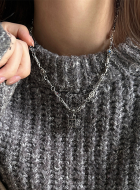 复古欧美风方块克罗十字架项链