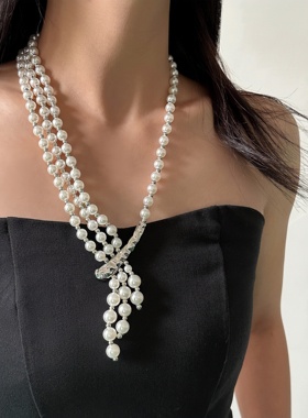中古vintage风多层珍珠项链