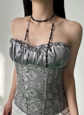 哥特重工多层黑色串珠十字架项链