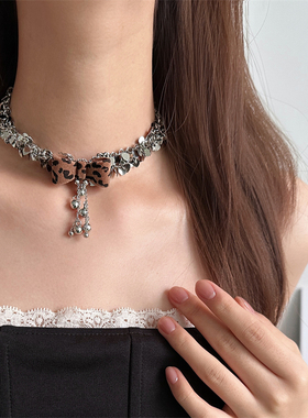 甜酷风爱心亮片蝴蝶结choker颈链