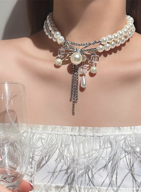 重工蜘蛛珍珠项链女颈链