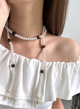 复古轻奢风撞色珍珠虎眼珠项链