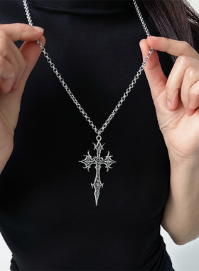 美式复古十字架长款锁骨链女款